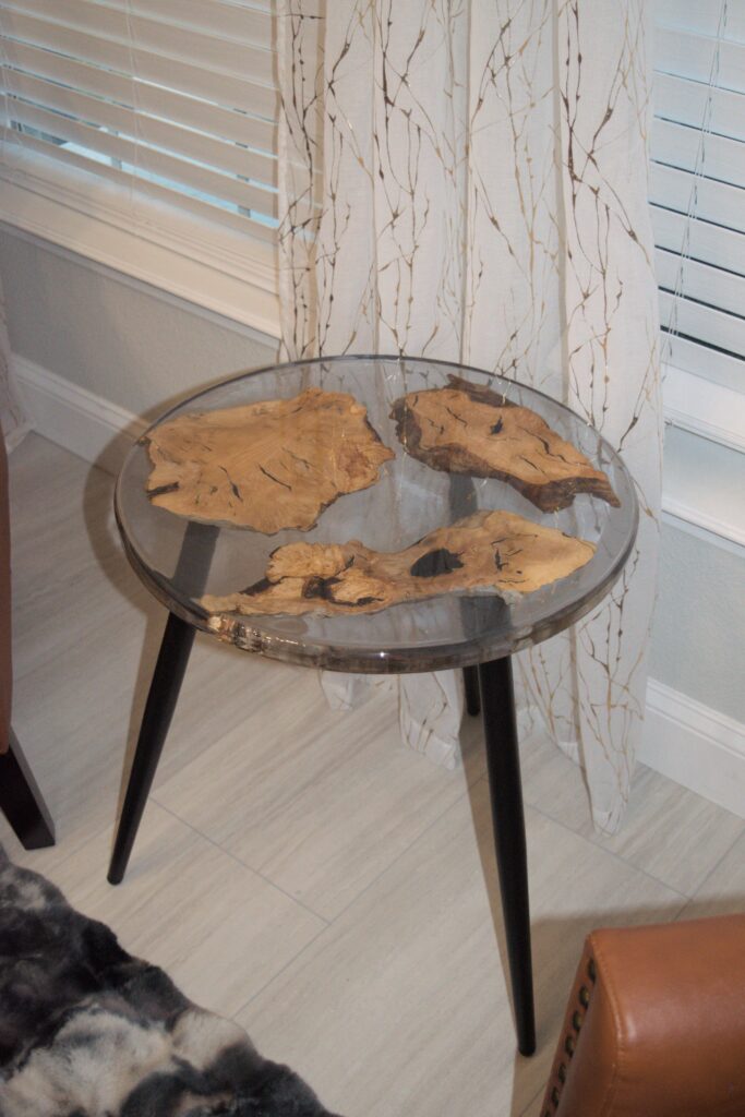 Olive Wood and Smoke Epoxy End Table 1